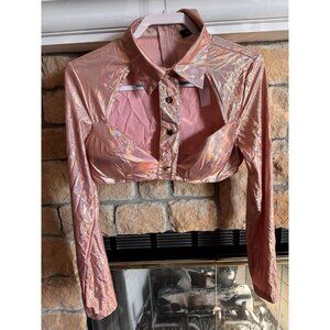 New Good Time USA Holographic Pink Top Zip Back Large Cutout Chest